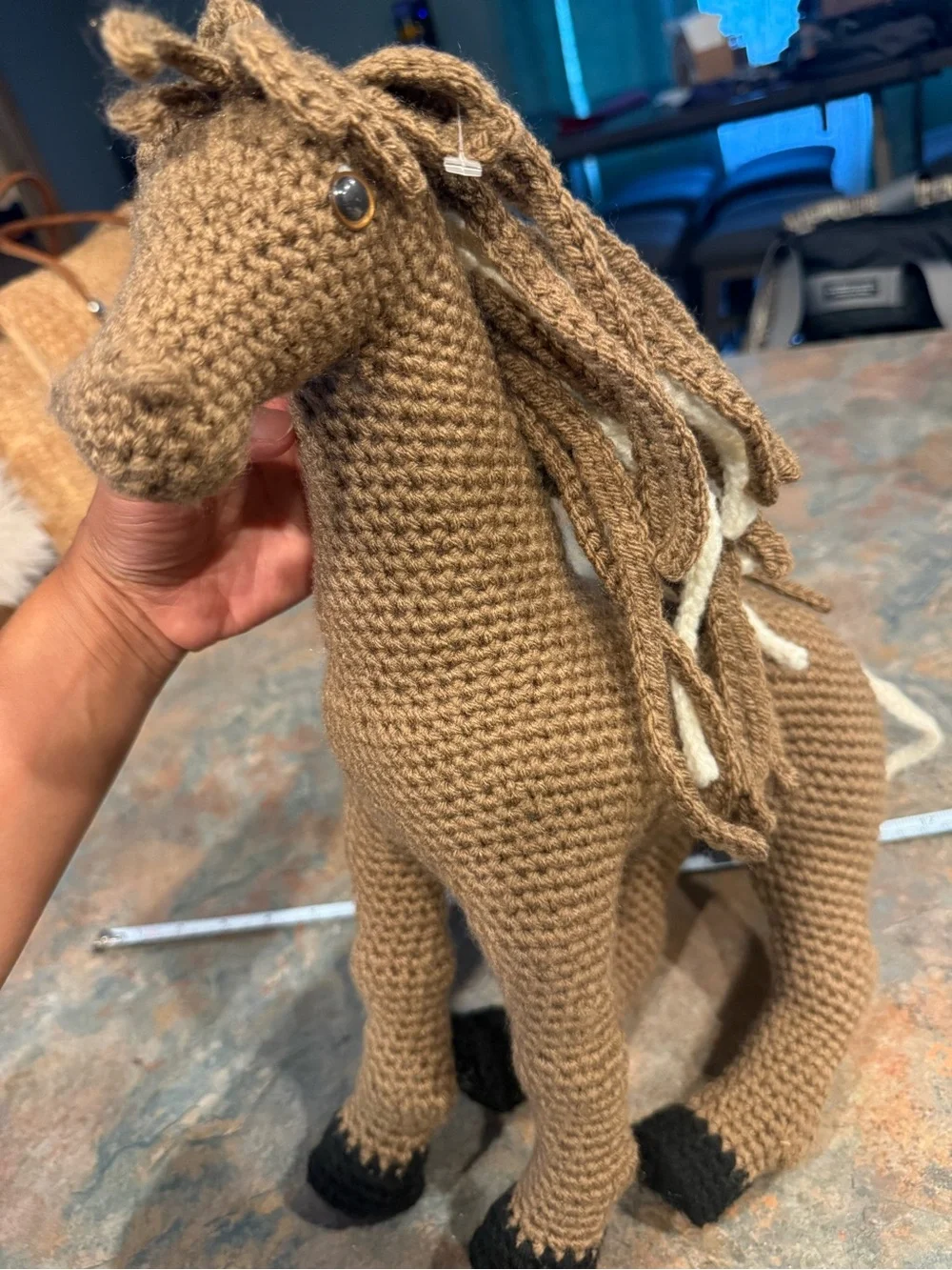 Hand-Crocheted Brown Horse Plush with Cream Mane